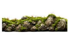 Dark Rocks Partially Covered With Moss On Transparent Backgrounds . Generative AI