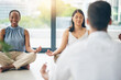 © Charlize Davids/peopleimages.com - Office meditation, calm and business people together for wellness and training the mind. Diversity, peace and corporate employees with a spiritual group exercise for company mindfulness and zen