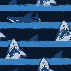 Wall Mural - Abstract seamless pattern with sharks. Grunge colored background for textiles. fabric, web, wrapping paper, bed linen. clothes.