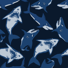 Wall Mural - Abstract seamless pattern with sharks. Background for textiles. fabric, web, wrapping paper, bed linen. clothes.