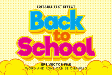 Poster - back to school cartoon comic style 3d editable vector text effect