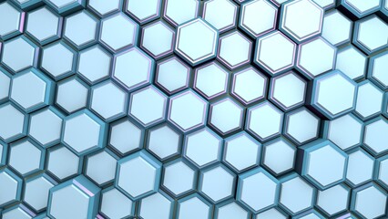 Poster - Background or screensaver of metallic hexagons. Rendering an image.