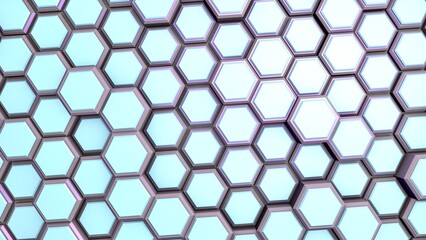 Poster - Background or screensaver of metallic hexagons. Rendering an image.