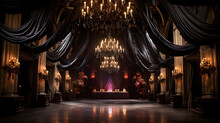 Step Into A World Of Haunted Elegance With This Awe-inspiring Image. A Grand Ballroom Adorned With Gothic Décor Hosts A Masquerade Ball, Where Guests Don Elaborate Costumes That Pay Homage To Classic