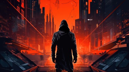 Wall Mural - Cyberpunk hacker in a futuristic setting