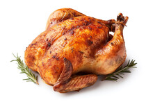 Whole Roasted Chicken On A White Background. Grilled Chicken. 