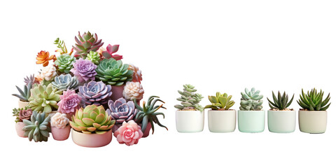 Wall Mural - Artificial succulents with exotic plants in ceramic pots on a wooden table