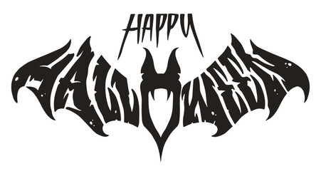 Poster - Happy Halloween lettering label monochrome