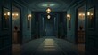 © stocksbyrs - An illustration of dark house hallway interior at night AI Generated