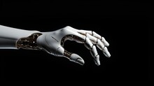 Close Up Of A Human Like Robotic Hand On A Dark Background With Copy Space
