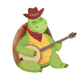 Fototapeta Dinusie - Illustration of a turtle playing a guitar