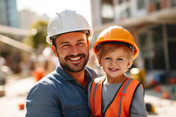 Construction Bond: A Joyful Father-Son Duo at Work