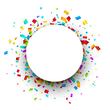 White Round Frame With Colorful Confetti.