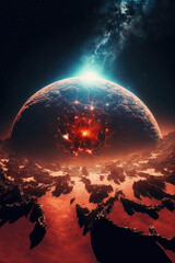 Wall Mural - Awe-inspiring landscape of red planet, fantastical terrain complete with jagged mountains and craggy rocks