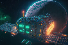 Celestial Outpost: Futuristic Space Station Overlooking A Distant Planet