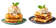 © TheWaterMeloonProjec - Delicious homemade dessert with waffles apples and ice cream on transparent background table