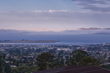 Poster - Famous San Francisco Bridge Peaking Over Morning Fog A Little After Sunrise