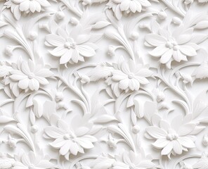 Sticker - Gypsum patterns of white flowers, gypsum background floral pattern. SEAMLESS PATTERN. SEAMLESS WALLPAPER. Created with Generative AI technology. Created with Generative AI technology.