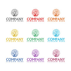 Sticker - Tree template logo icon isolated on white background. Set icons colorful