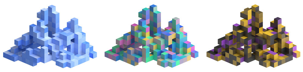 Poster - Set of colorful geometric structures, 3d render