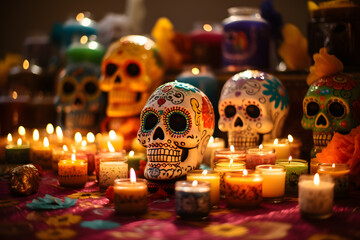 Poster - sugar skulls and candles