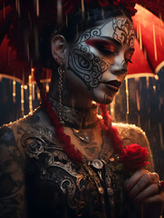 Poster - girl tattoos dia de los muertos bride makeup