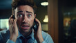 an office worker on a tense phone call