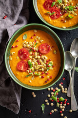 Wall Mural - Healthy lentil soup made of peppers and legume vegetables.