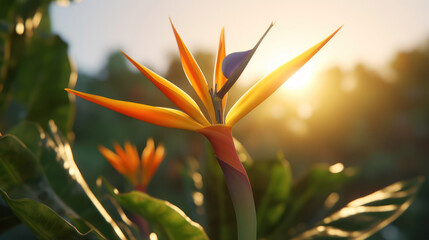 Wall Mural - tropical plant strelitzia, generative ai