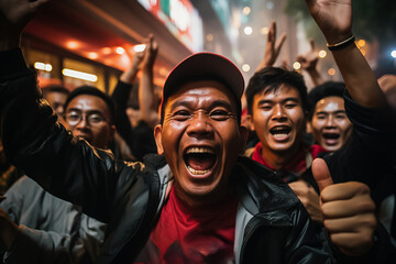 Indonesian football fans celebrating a victory 