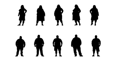 vector illustration. Silhouettes of overweight people. Big set of married couples.