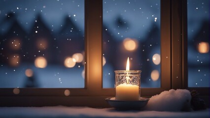 Wall Mural - crisp image of a single lit candle, gently flickering in a quiet room adorned with minimalistic holi