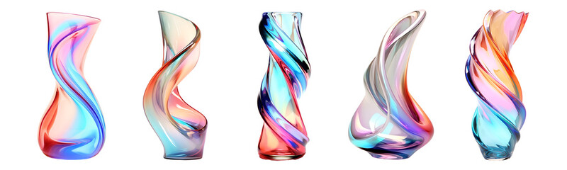 Poster - Iridescence metallic glass shapes 3d twisted graphic objects. Generative AI
