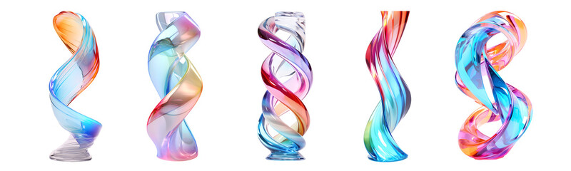 Poster - Iridescence colorful metallic glass shapes 3d twisted graphic objects. Generative AI