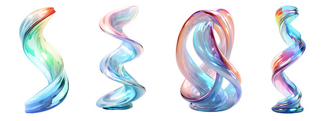 Poster - Colorful metallic glass shapes 3d twisted graphic objects. Generative AI