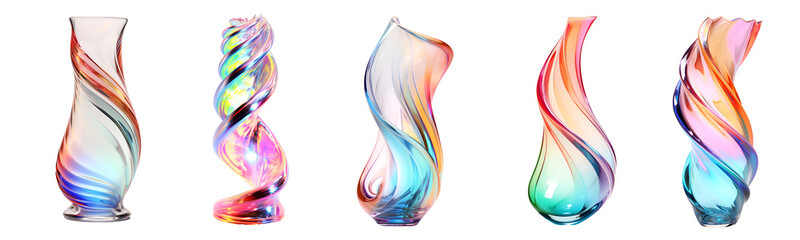 Poster - Iridescence metallic glass shapes 3d twisted graphic objects. Generative AI