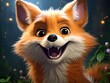 a cute and happy fox with eyes wide open in cartoon style