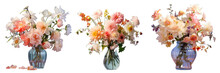 Floral Arrangement In Transparent Vase On Dinner Table