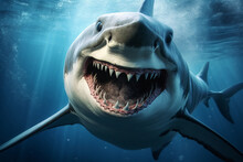Terrible Shark In The Sea Cute Trendy , 3d Rendering  , AI Generative 