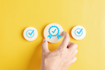 Leinwandbilder - Quality Certificate and Checklist analyst target marketing planning assignment with quality management. Standardization, certification. Compliance to regulations service and standards.