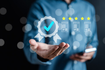 Leinwandbilder - Quality Certificate and Checklist document analyst target marketing planning assignment with quality management. Standardization, certification. Compliance to regulations service and standards.