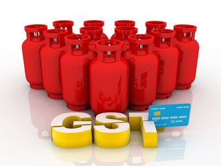 Sticker - 3D rendering illustration Gas Cylinder with debit card swiping gst
