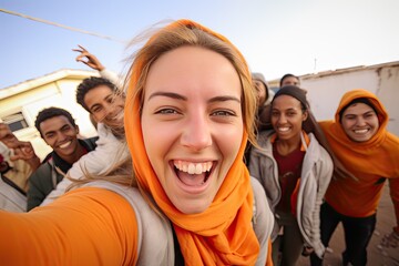 Canvas Print - Volunteer at refugee camp