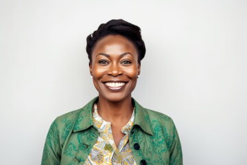 Wall Mural - portrait of young african american woman smiling on white background