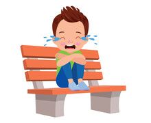 Sad Boy Sitting On A Bench Illustration