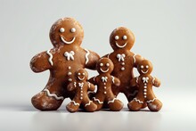 Gingerbread Man With Family On A White Background. 3d Rendering