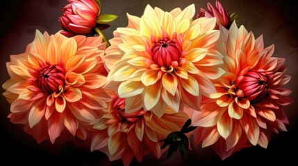 Wall Mural - Dahlia flower mature and magnificent closeup created with Generative AI technology.