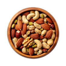 Bowl Of Mixed Nuts Almonds Cashew Pistachio Isolated On Transparent Background