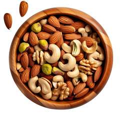 Wall Mural - bowl of mixed nuts almonds cashew pistachio isolated on transparent background
