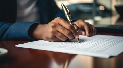 Poster - Close up businessman signing lease agreement for car.Created with Generative AI technology.